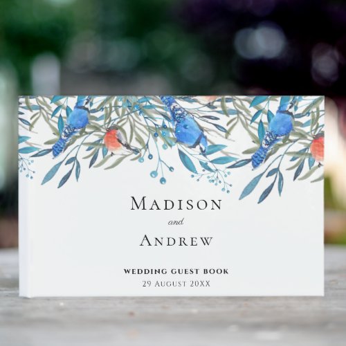 Beautiful Watercolor Birds and Foliage Wedding Guest Book