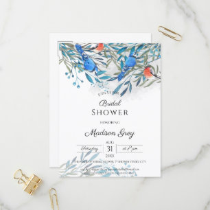 Beautiful Watercolor Birds & Foliage Bridal Shower Invitation Postcard