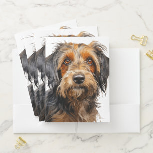 BEAUTIFUL WATERCOLOR BLACK & TAN SHAGGY DOG POCKET FOLDER