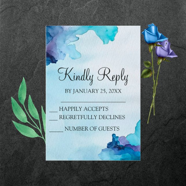 Beautiful Watercolor Blue and Cyan RSVP Card (Creator Uploaded)