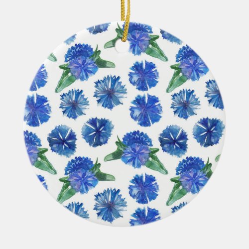 Beautiful watercolor blue cornflowers ceramic ornament