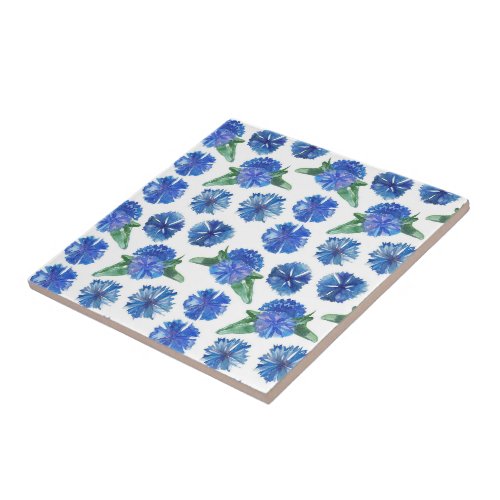 Beautiful watercolor blue cornflowers ceramic tile