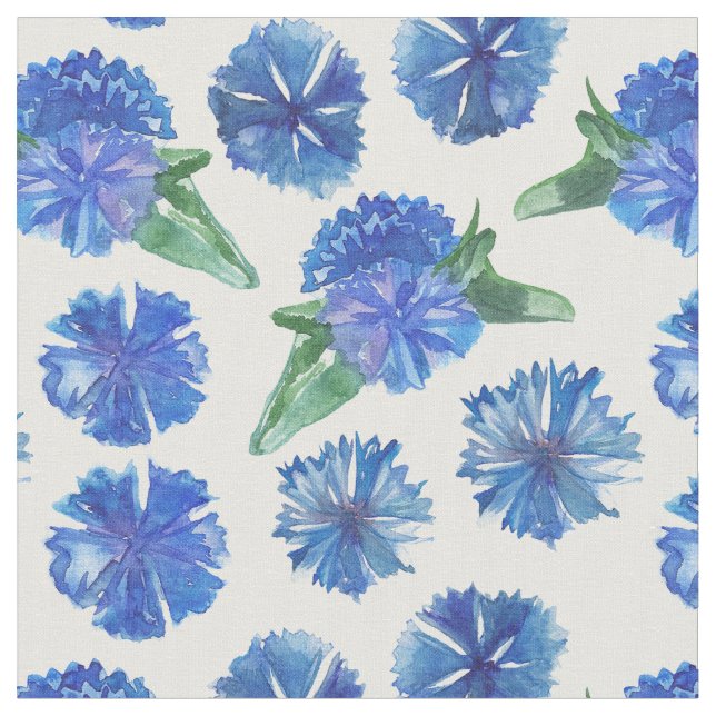 Beautiful watercolor blue cornflowers fabric (Close Up)