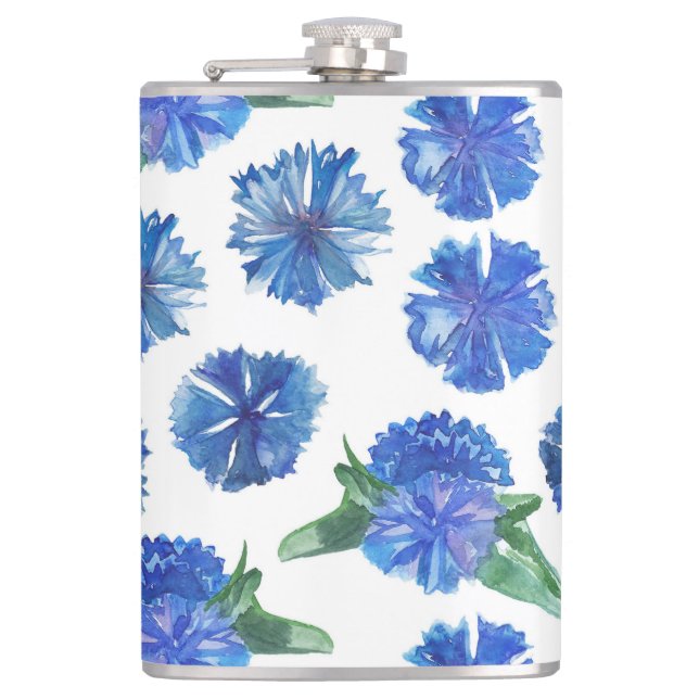 Beautiful watercolor blue cornflowers flask (Front)