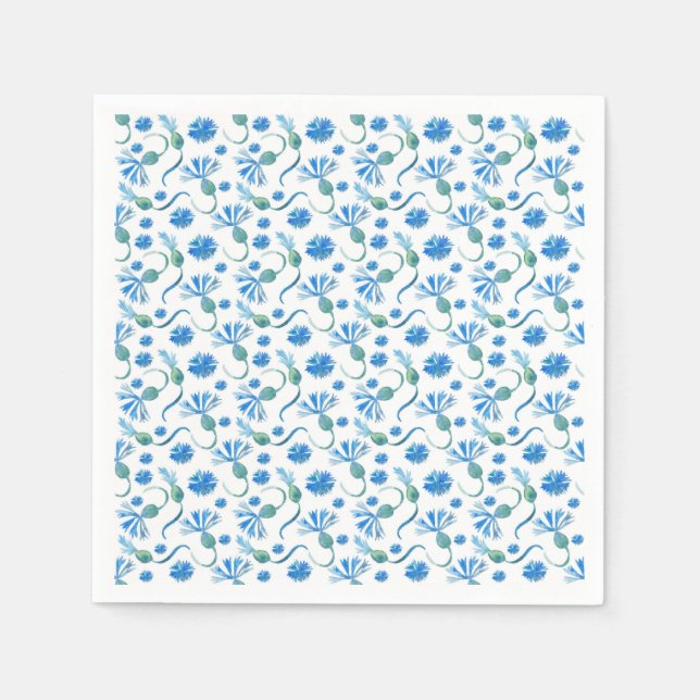Beautiful Watercolor Blue cornflowers Napkins (Front)