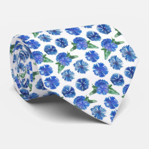 Beautiful watercolor blue cornflowers neck tie