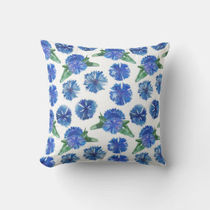 Beautiful watercolor blue cornflowers throw pillow