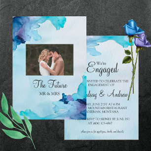 Beautiful Watercolor Blue Engagement Party Invite 