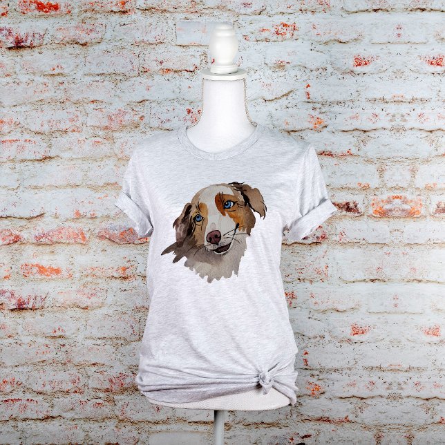 Beautiful Watercolor Blue Eyed Australian Shepherd T-Shirt (Creator Uploaded)