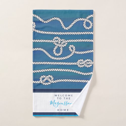 Beautiful watercolor blue green white knots custom hand towel 