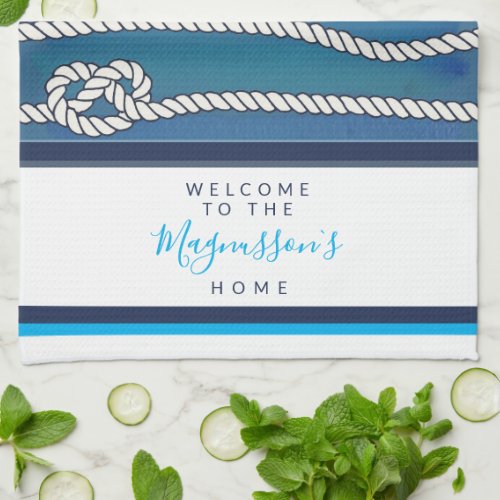 Beautiful watercolor blue green white knots custom kitchen towel