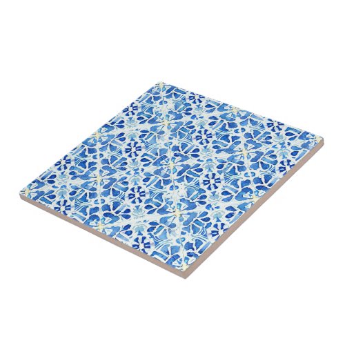 Beautiful watercolor blue offwhite pale yellow ceramic tile
