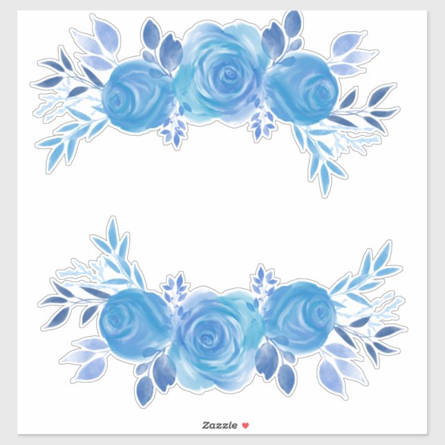 Beautiful Watercolor  Blue Roses Sticker (Sheet)