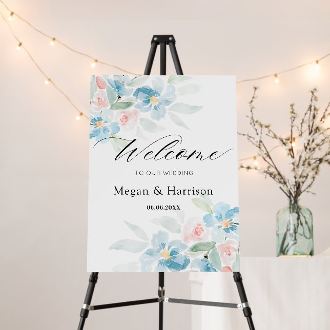 Beautiful watercolor blush roses and blue flowers  foam board (In Situ (Stand))