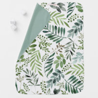 Beautiful Watercolor Botanical Leaves Pattern  Baby Blanket