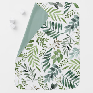 Beautiful Watercolor Botanical Leaves Pattern Baby Blanket