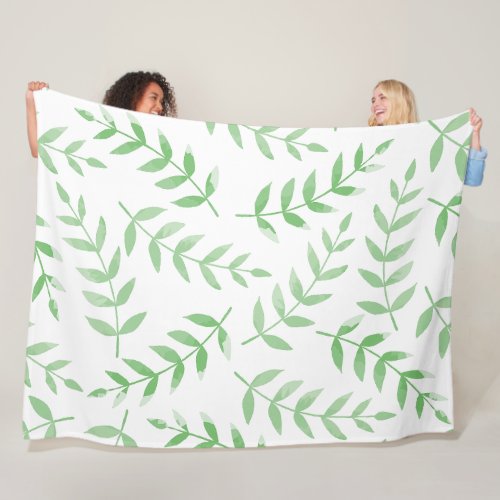 Beautiful Watercolor Botanical Leaves Pattern Fleece Blanket