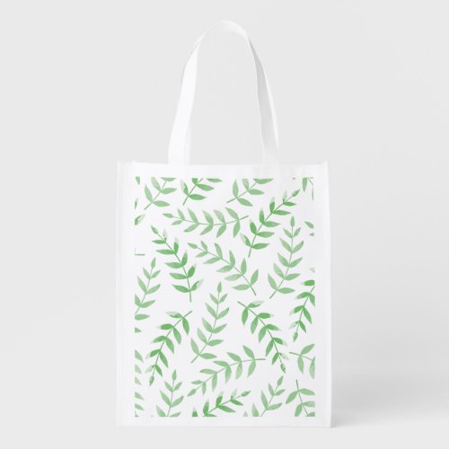 Beautiful Watercolor Botanical Leaves Pattern Grocery Bag