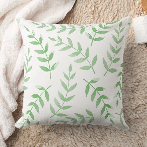 Beautiful Watercolor Botanical Leaves Pattern Throw Pillow