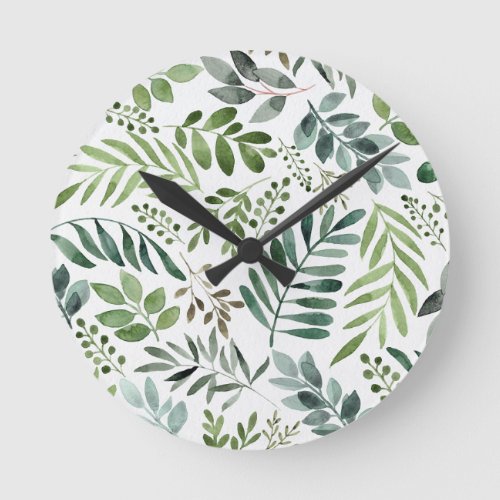 Beautiful Watercolor Botanical Leaves  Round Clock