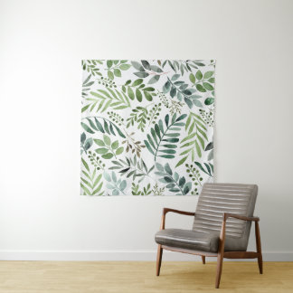 Beautiful Watercolor Botanical Leaves  Tapestry
