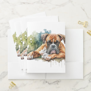 BEAUTIFUL WATERCOLOR BOXER DOG FACE POCKET FOLDER