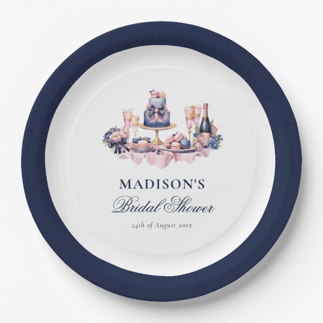 Beautiful watercolor Bridal Shower Personalized Paper Plates (Front)
