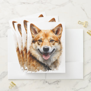 BEAUTIFUL WATERCOLOR BROWN WHITE CORGI DOG POCKET FOLDER