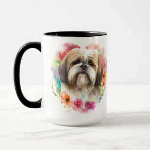 BEAUTIFUL WATERCOLOR BROWN WHITE LHASA APSO DOG MUG