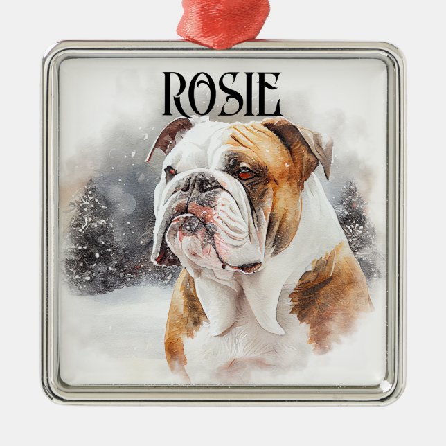 BEAUTIFUL WATERCOLOR BULLDOG FACE METAL ORNAMENT (Front)