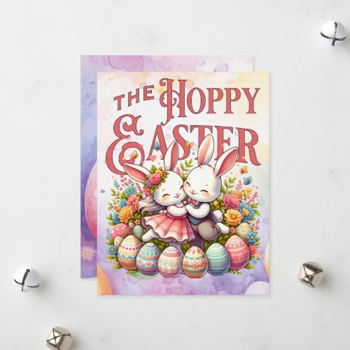 Beautiful Watercolor Bunny Egg Happy Easter Holiday Card