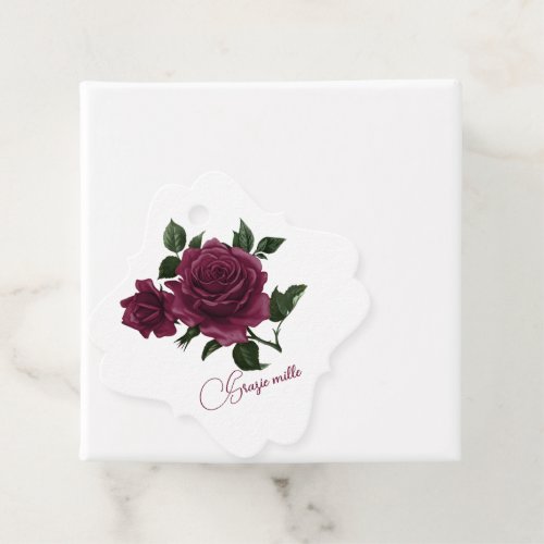 Beautiful Watercolor Burgundy Roses Grazie Mille   Favor Tags