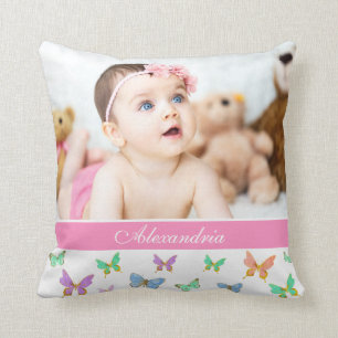 Beautiful Watercolor Butterflies/Custom Photo Throw Pillow