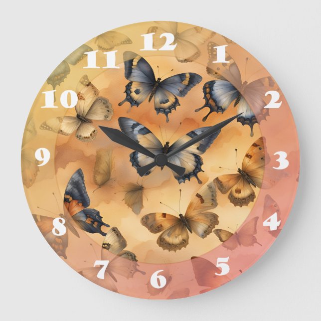 Beautiful Watercolor Butterflies  Large Clock (Front)