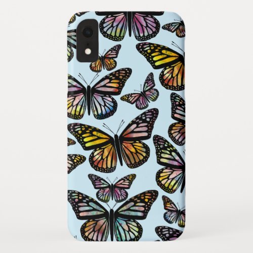 Beautiful Watercolor Butterflies Pattern Blue iPhone XR Case