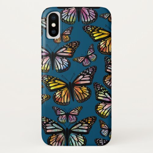 Beautiful Watercolor Butterflies Pattern Blue iPhone X Case