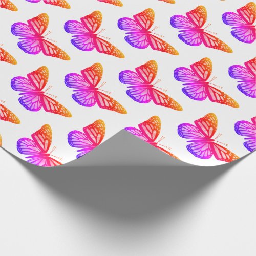 Beautiful Watercolor Butterflies Pattern Hot Pink Wrapping Paper