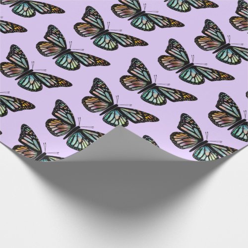 Beautiful Watercolor Butterflies Pattern Lavender Wrapping Paper