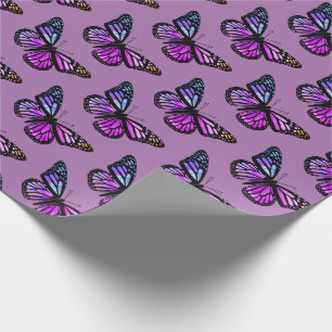 Beautiful Watercolor Butterflies Pattern Purple Wrapping Paper