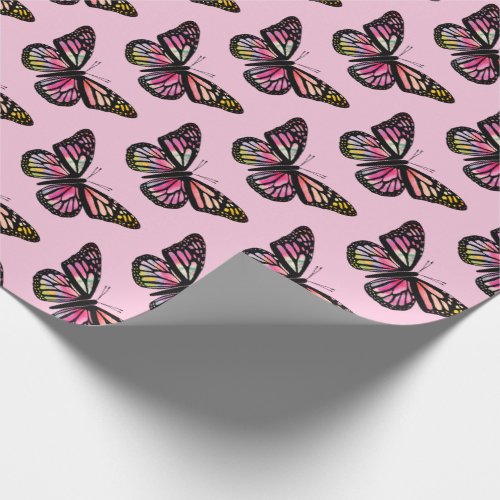 Beautiful Watercolor Butterflies Pattern Soft Pink Wrapping Paper