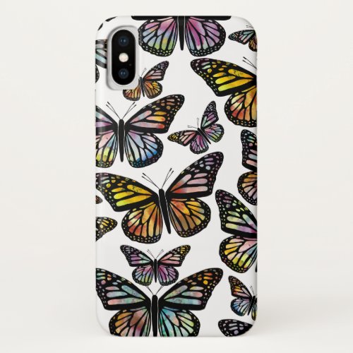 Beautiful Watercolor Butterflies Pattern White iPhone XS Case