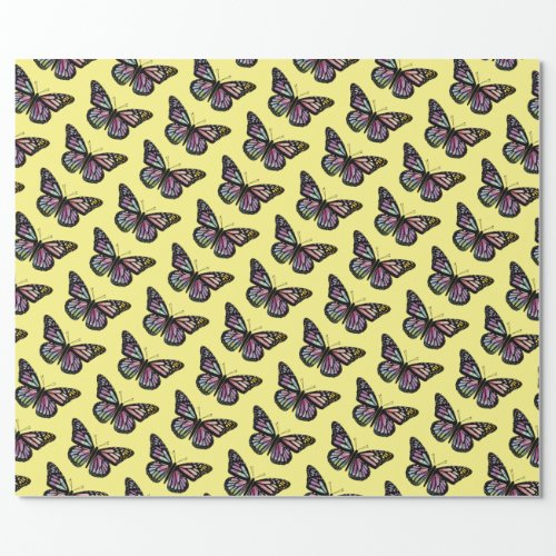 Beautiful Watercolor Butterflies Pattern Yellow Wrapping Paper