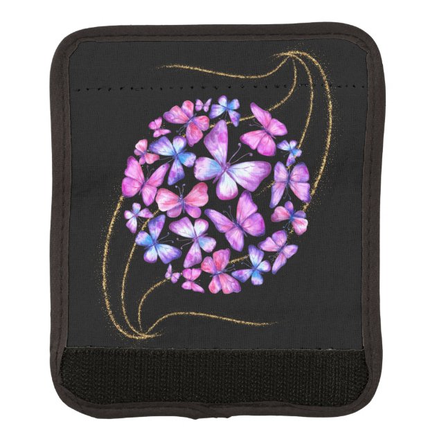 Beautiful Watercolor Butterflies with Gold Bling Luggage Handle Wrap (Front)
