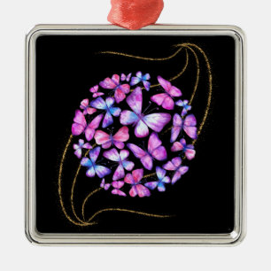 Beautiful Watercolor Butterflies with Gold Bling Metal Ornament