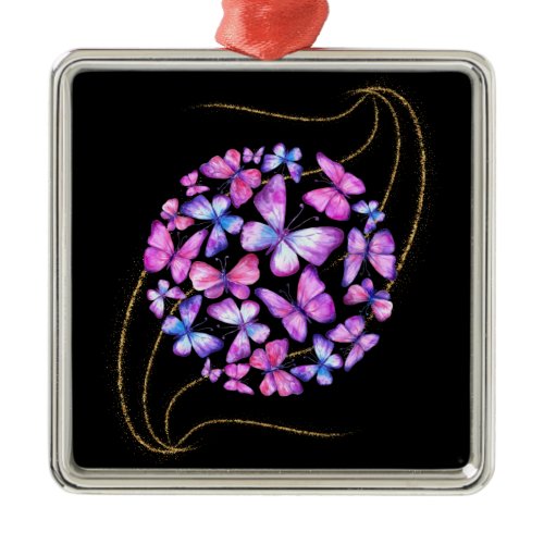 Beautiful Watercolor Butterflies with Gold Bling Metal Ornament