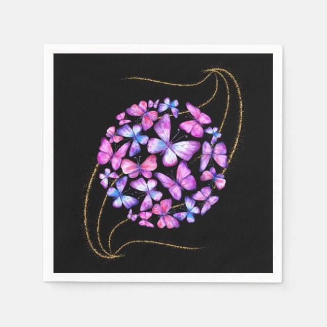Beautiful Watercolor Butterflies with Gold Bling Napkins (Front)