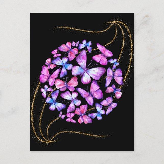 Beautiful Watercolor Butterflies with Gold Bling Postcard (Front)
