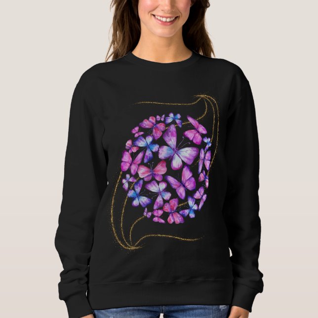 Beautiful Watercolor Butterflies with Gold Bling Sweatshirt (Front)