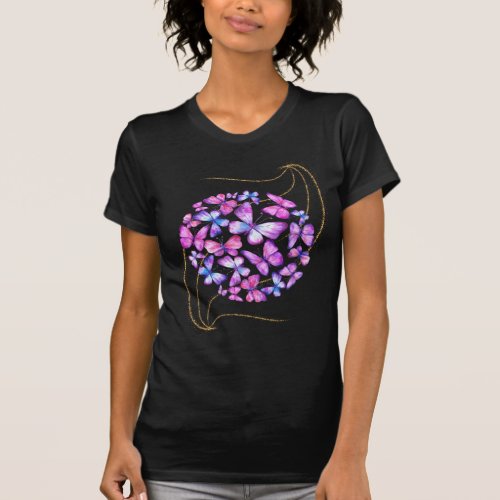 Beautiful Watercolor Butterflies with Gold Bling T_Shirt