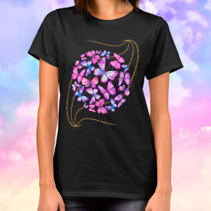 Beautiful Watercolor Butterflies with Gold Bling T-Shirt